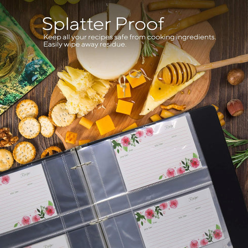 Recipe Card Protectors: Refill Sheets for 3 Ring Binders, Holds 4 x 6-Inch Pockets, 50 Pack
