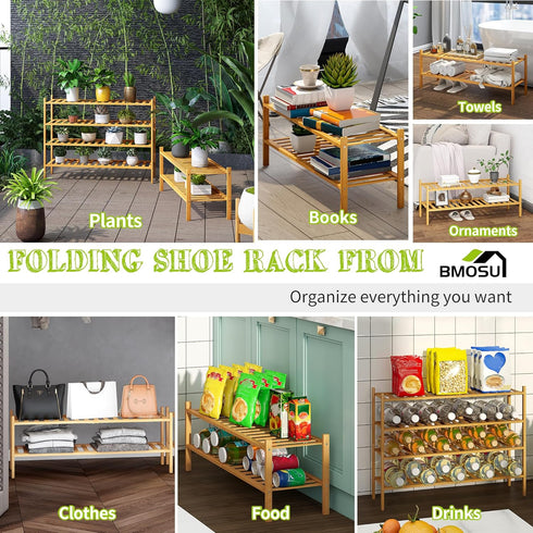 2-Tier Closet BMOSU Bamboo Extended Shoe Rack Premium Stackable Shoe Shelf Storage Organizer for Hallway Living Room