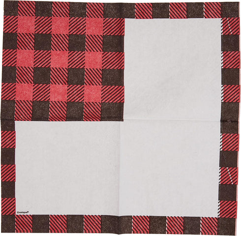 Unique Plaid Lumberjack Beverage Napkins - 16 Pcs, 5" x 5" for Parties and Gatherings