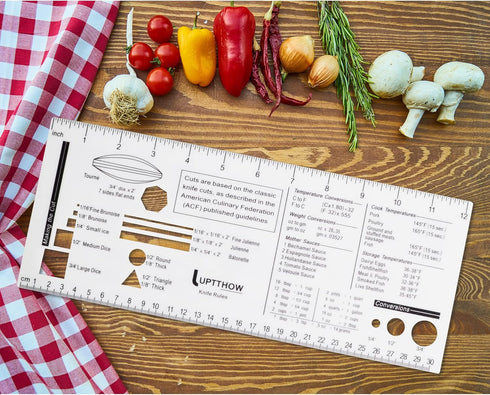 Culinary Ruler Acrylic Cutting Reference Template, Cooking Measurement Tool for Food with Weight Temperature Chart