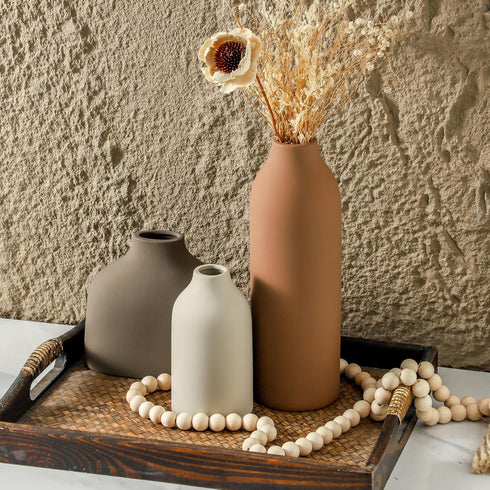 Set 3,Flower Ceramic Vase of Vase Home Decor,Rustic Modern Farmhouse Decor Pottery Vases, Pampas Grass Dried Fresh