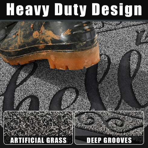 Yimobra Hello Door Mat, Outdoor Welcome Front Door Mats for Outside Entrance, Heavy Duty Non Slip Floor Matt for Home Entry, Sturdy Back Doormat for Patio Garage Office, 29.5 x 17 Inch,Black Gray