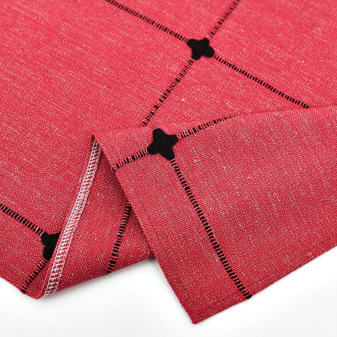 24 24 inch NEWISHER Farmhouse Embroidered Plaid Tablecloth Lattice Fabric Bedside Table Cloth Rustic Checkered Red