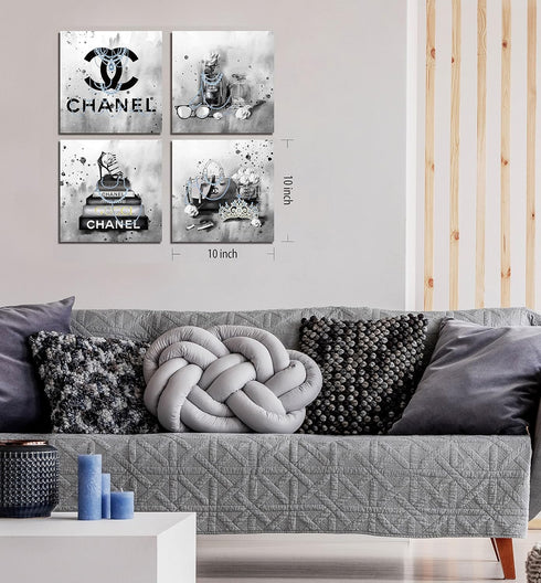 Meetdeceny Black And White Fashion Wall-Art for Bedroom Women - 10"x10" 4 Pieces Canvas Artwork Ready To Hang