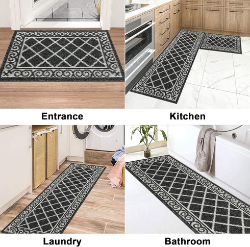 HEBE Kitchen Rug Sets 2 Piece with Non Slip Mats, Washable Kitchen Carpet Runner for Hallway and Laundry