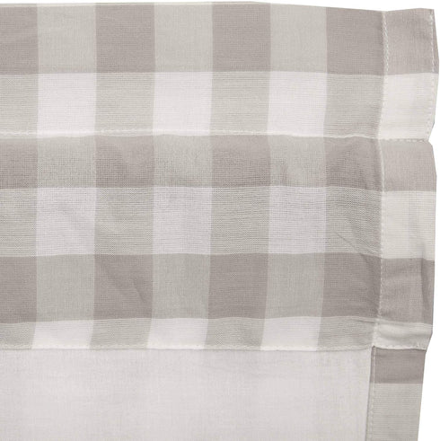 VHC Brands Annie Buffalo Check Farmhouse Kitchen Window Curtains - Lined Valance, 16x72, White & Grey