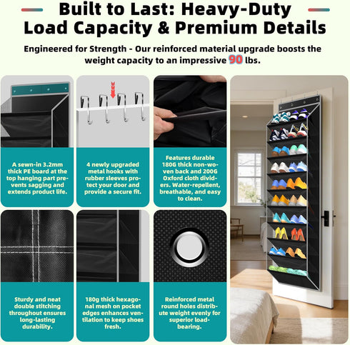 PAULONE 10-Pocket 95lbs 10-Shelf,) Multi-Use Over the Door Organizer, Heavy Duty Capacity with Breathable Mesh