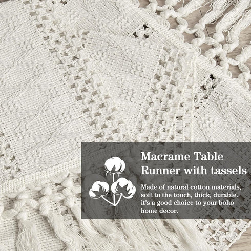 72 Inches, yuboo Beige Table Runner Boho Dresser Runners for Bedrrom, Spring Macrame Coffee Table Runner for Dining