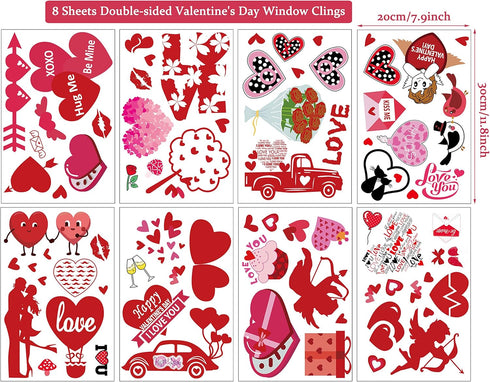 JOZON Valentine's Day Window Clings for Glass Window, 8 Sheets Heart Window Stickers Decals for Party Supplies