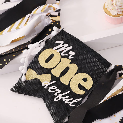 First/1st WAOUH Mr Onederful High Chair Banner - Birthday Decoration for Boy,Theme Garland for Birthday Party,Photo