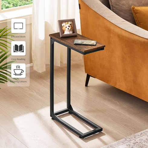 DALEMHOME Set 2 HKET1003-2BR C Shaped End Table, Couch Table That Slide Under, Small Side Table for Couch, Sofa