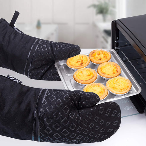 Set of 4 Black Oven Mitts and Pot Holders, 482 F Heat Resistant Non-Slip Gloves for BBQ, Grill, Baking, Cooking, Oven,