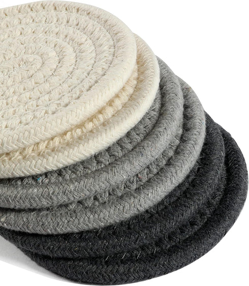 OrganiHaus Set of 6 Gray Woven Coasters for Wooden Table, 4.3" Absorbent Cup Coasters for Drinks, Cute Fabric Coasters