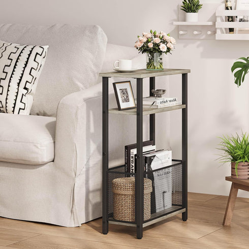 MMEOLUOOK 3 MLBZ22Q Narrow Side Table with Storage Basket Skinny End Tables for Smalls Spaces Tier Sofa Table Small