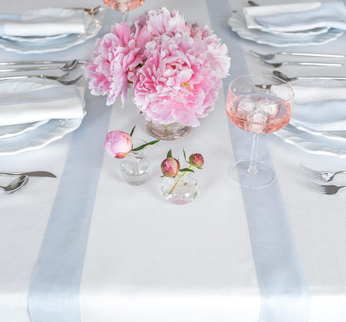 60 Inches 100% 14 60 Inch Summer, Solino Home Linen Table Runner - Pure Linen Light Blue and White Table Runner x Ideal