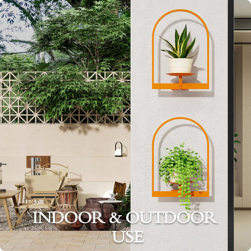 2-Pack Orange Metal Wall Plant Holder - Wall Mounted Plant Stands and Hanging Holders for Indoor Planter and Flower Pot