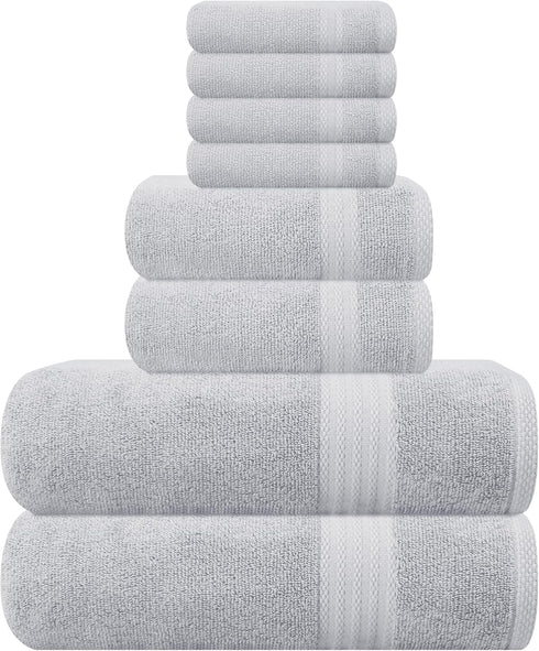 GLAMBURG Ultra Soft 8 Piece Towel Set - 100% Pure Ring Spun