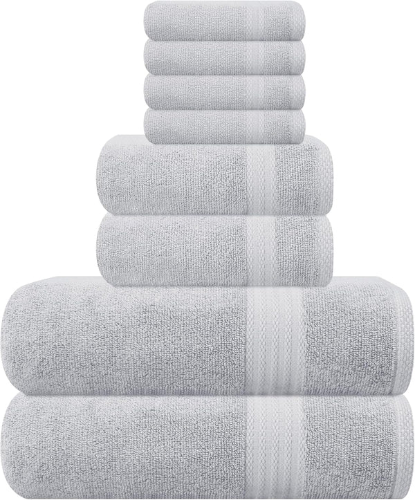 GLAMBURG Ultra Soft 8 Piece Towel Set - 100% Pure Ring Spun