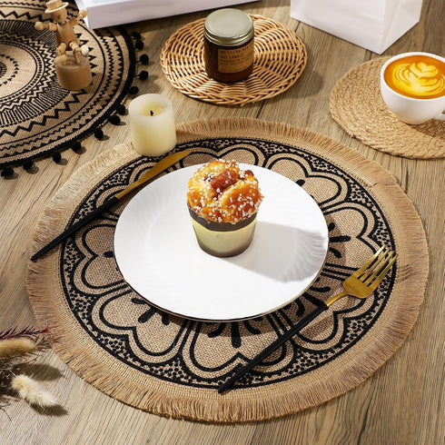 Anglechic 15 Pcs Boho Wall Basket Decor Brown Woven Rattan Seagrass Decor Hanging Rustic Farmhouse Western Wall Art