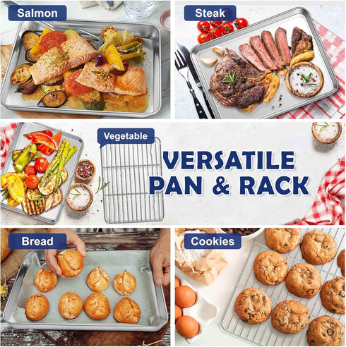 Joyfair 16” Baking Sheet & Rack Set, Stainless Steel Cookie Sheet Pan with Cooling Rack for Baking/Roasting, Oven Safe