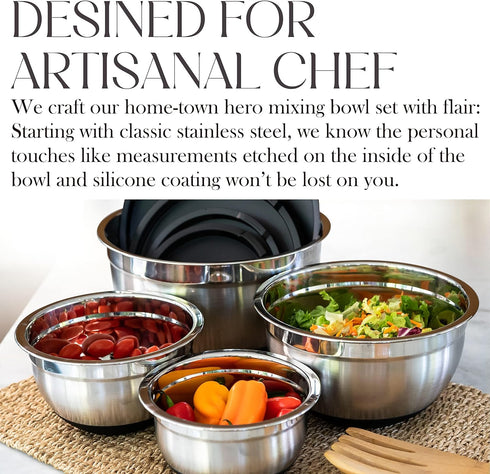 Bellemain Stainless Steel Non-Slip Mixing Bowls with Lids, 4-Piece Set