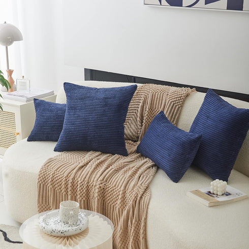 Home Brilliant 24x24 Euro Sham Pillow Cover, Striped Decorative Corduroy Velvet Couch Throw Pillow, Navy Blue