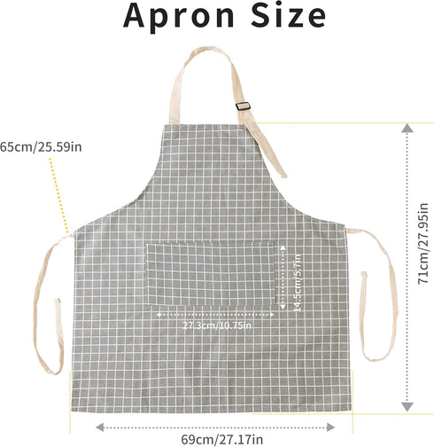 Tosewever 2 Pieces Kitchen Cooking Aprons, Waterproof Linen Adjustable Bib Aprons with 2 Pockets for Women Men Chef