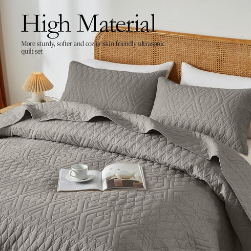 Set,Dark Set Seasons,3 Piece(1 Quilt,2 akkialla Full/Queen Size Quilt Bedding Grey Lightweight Microfiber Soft