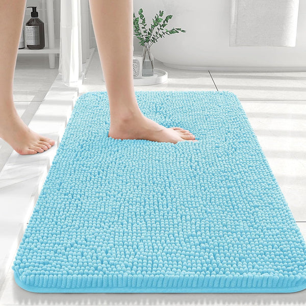 OLANLY Bathroom Rugs 30x20: Extra Soft Absorbent Chenille Bath Mats, Non-Slip, Quick Dry, Machine Washable Sky Blue