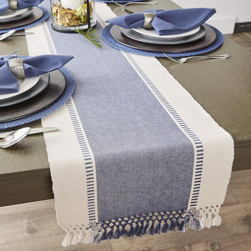 13x72-inch, DII Dobby Stripe Woven Table Runner, French Blue