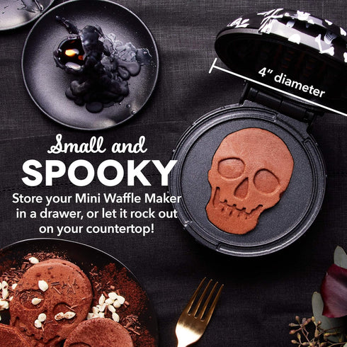 DASH Mini Waffle Maker Machine, 4 Inch, Black Skull, for Breakfast, Lunch, Snacks, Easy to Clean