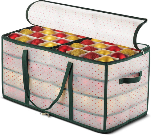 ZOBER Christmas Ornament Storage Box, Stores 128 Ornaments with 2 Sided Zipper, Green