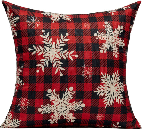 VAKADO Farmhouse Christmas Throw Pillow Covers - 20x20 Set of Buffalo Check Red Deer Plaids for Winter Decor