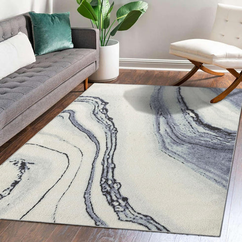 LUXE WEAVERS Abstract Modern Marbled Blue 2x3 Area Rug by LUXE WEAVERS