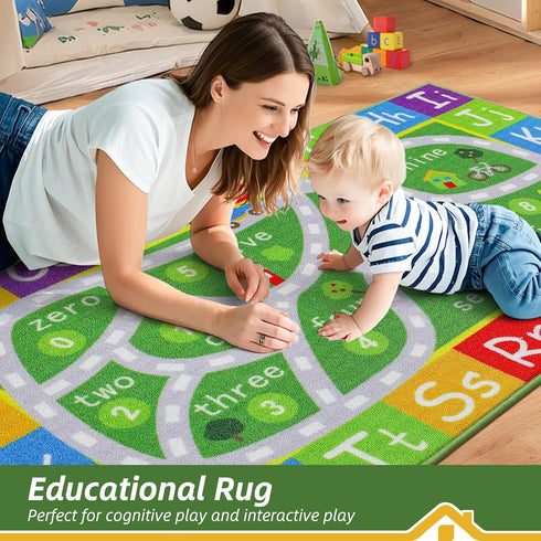 Playmat,32"x60" BEQHAUSE Kids Rug Carpet Preschool Rugs wtih ABC, Numbers, Non Slip Washable Play Mat Carpets for Kids