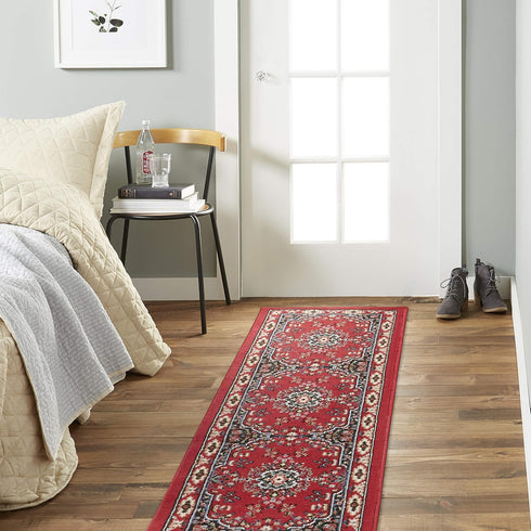 Home Dynamix Premium Sakarya Traditional Medallion Border Area Rug, Claret, 1'9"x7'2"