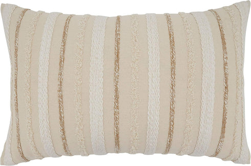 SARO LIFESTYLE Chloe Collection Woven Stripe Design Throw Pillow Cover, 16" x 24", Natural