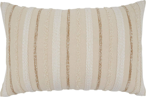 SARO LIFESTYLE Chloe Collection Woven Stripe Design Throw Pillow Cover, 16" x 24", Natural