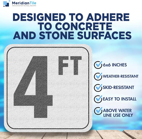 4FT 6x6 Inches Swimming (3 Pack) Aquatic Custom Tile, Pool Depth Markers, Vinyl Pool Stickers, Pool Number Markers