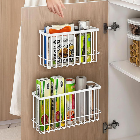 FHJP 3Pcs, 2 3 Cabinet Door Organizer Foil and Plastic Wrap Organizer with Sponges, Cabinet Door Storage with Caddy