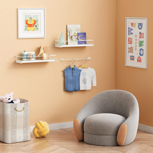 Set 2, Forbena Bathroom Shelves for Wall of White Nursery Floating Book Shelves for Kids Room, Small Wall Mount