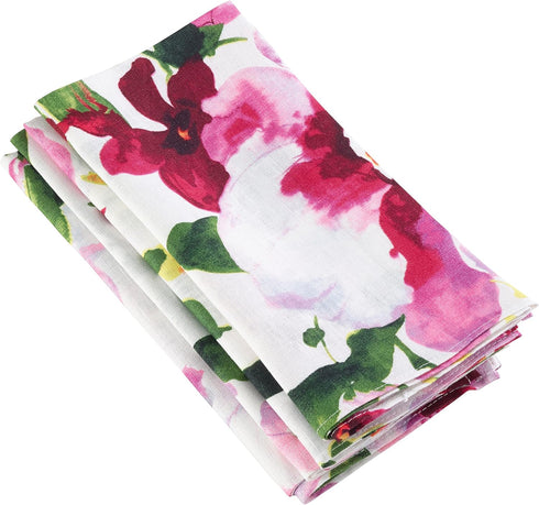 SARO LIFESTYLE Watercolor Floral Design Linen Napkins - Set of 4
