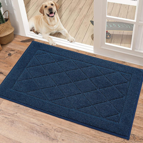 BEQHAUSE Dirt Trapper Door Mat 20" x 32", Non-Slip Machine Washable Entryway Rug, Navy Blue