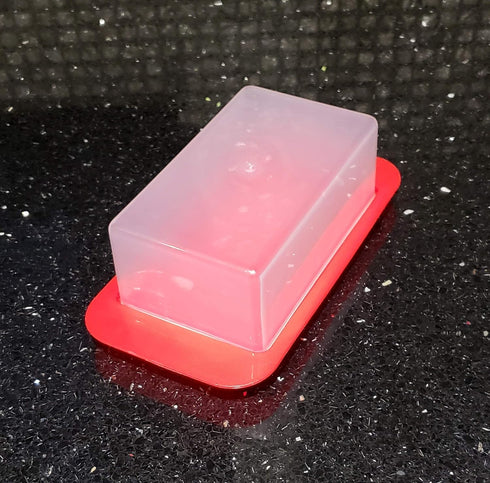 Dependable Products Standard Butter Dish with Red Base and Smoked Clear Lid, BPA-Free, Durable Plastic, Keeps Butter