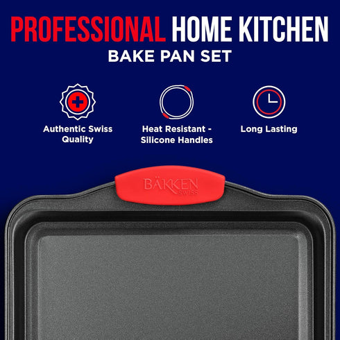 Nonstick Cookie Sheet Pan, Carbon Steel Oven Tray with Red Silicone Handles, Medium Bakeware Pan with Gray Coating