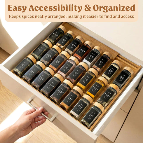 4 3" 12" 24" EDELHAUS Bamboo Spice Drawer Organizer - Expandable Tier Spice Rack (Need Deep Drawer) to Wide, Seasoning