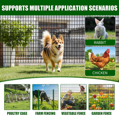 24 50 2x3 inch 15GA PVC Coated Welded Wire Mesh Fence, in x ft, Mesh Heavy-Duty Roll, Garden Border Fencing