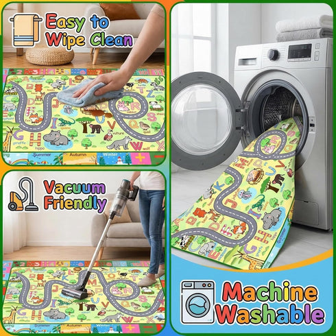 3x5 Feet Educational Area Rug Kids Rugs for Playroom with Alphabet Numbers Shapes Animals Learning Carpet for Bedroom