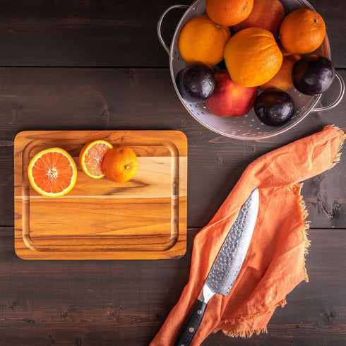 Lipper International 7215 Teak Wood Edge Grain Kitchen Cutting and Serving Board, Small, 12" x 9"