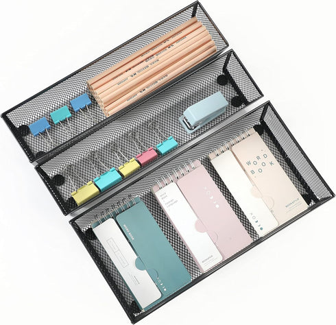 BYCY 3 Pack Mesh Flatware Drawer Organizer - Spoon Knife Fork Storage Tray for Kitchen/Office/Home